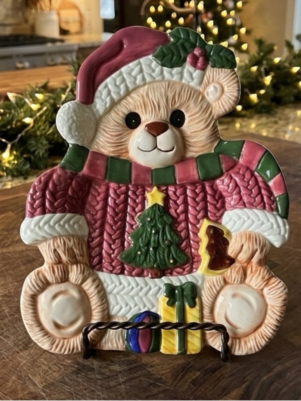 Vintage Ceramic Christmas Teddy Bear Cookie Plate by Jay Imports